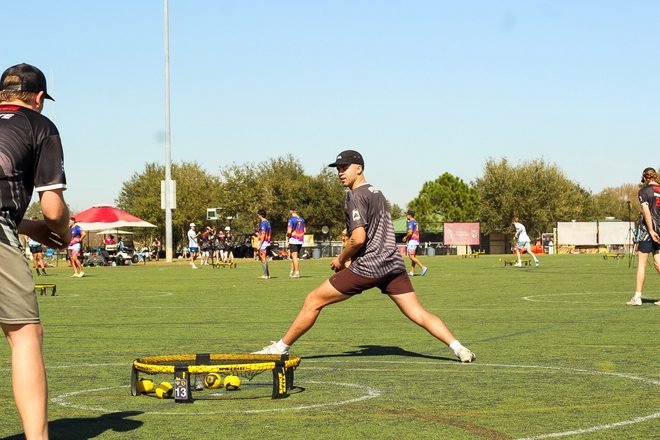 A serve at a conference matchday